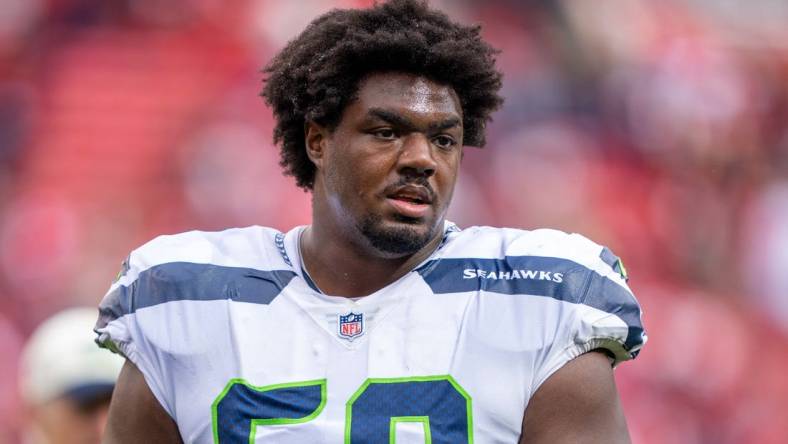 September 18, 2022; Santa Clara, California, USA; Seattle Seahawks guard Phil Haynes (60) after the game against the San Francisco 49ers at Levi's Stadium. Mandatory Credit: Kyle Terada-USA TODAY Sports