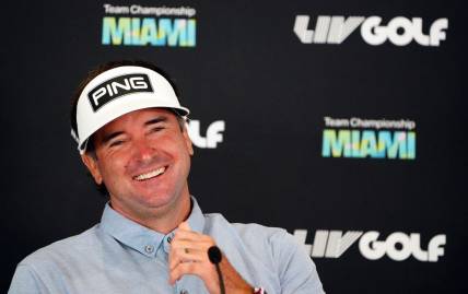 Oct 26, 2022; Miami, Florida, USA; Bubba Watson during a press conference before the LIV Golf series at Trump National Doral. Mandatory Credit: John David Mercer-USA TODAY Sports