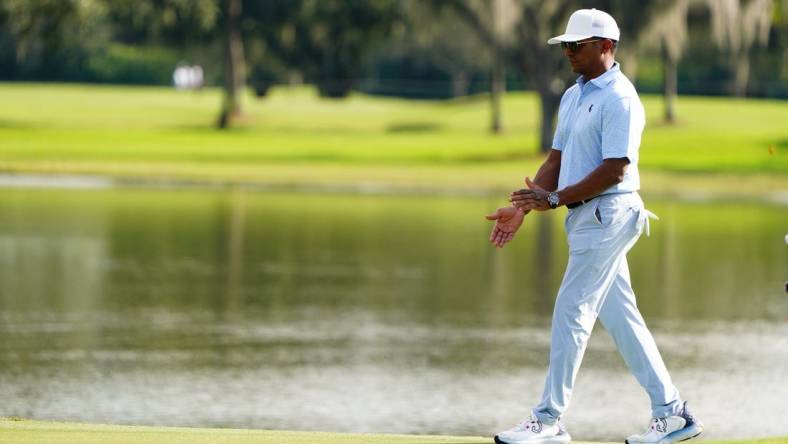 Oct 27, 2022; Miami, Florida, USA; LIV Golf Series president and chief operating officer Atul Khosla on the seventh green during the Pro-Am tournament before the LIV Golf series at Trump National Doral. Mandatory Credit: John David Mercer-USA TODAY Sports