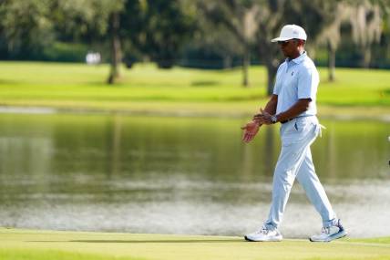 Oct 27, 2022; Miami, Florida, USA; LIV Golf Series president and chief operating officer Atul Khosla on the seventh green during the Pro-Am tournament before the LIV Golf series at Trump National Doral. Mandatory Credit: John David Mercer-USA TODAY Sports