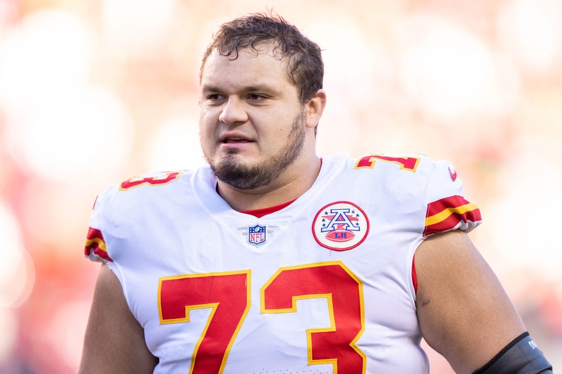 October 23, 2022; Santa Clara, California, USA; Kansas City Chiefs guard Nick Allegretti (73) after the game against the San Francisco 49ers at Levi's Stadium. Mandatory Credit: Kyle Terada-USA TODAY Sports