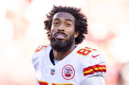 October 23, 2022; Santa Clara, California, USA; Kansas City Chiefs wide receiver Marcus Kemp (85) after the game against the San Francisco 49ers at Levi's Stadium. Mandatory Credit: Kyle Terada-USA TODAY Sports