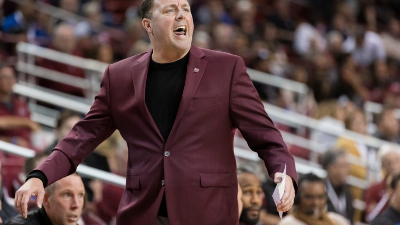 NMSU head basketball coach Greg Heiar reacts at a game against UTEP on Wednesday, Nov. 30, 2022, at the Pan American Center in Las Cruces, New Mexico.

Utep Men S Basketball Vs Nmsu At The Pan American Center