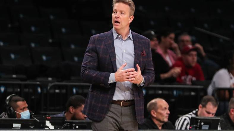 Nov 22, 2022; Brooklyn, New York, USA;  Richmond Spiders head coach Chris Mooney at Barclays Center. Mandatory Credit: Wendell Cruz-USA TODAY Sports