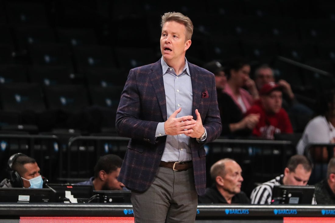 Nov 22, 2022; Brooklyn, New York, USA;  Richmond Spiders head coach Chris Mooney at Barclays Center. Mandatory Credit: Wendell Cruz-USA TODAY Sports