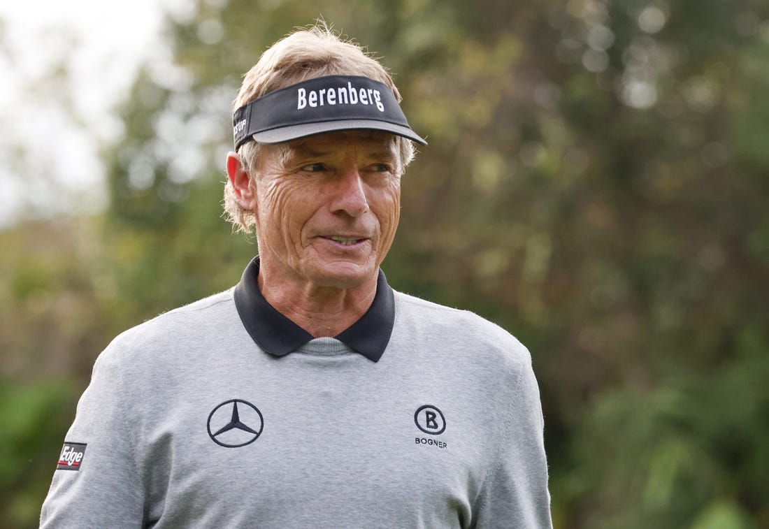 Dec 16, 2022; Orlando, Florida, USA; Bernhard Langer walks off of the ninth green during a pro-am round of the PNC Championship golf tournament at Ritz Carlton Golf Club Grande Lakes Orlando Course. Mandatory Credit: Reinhold Matay-USA TODAY Sports