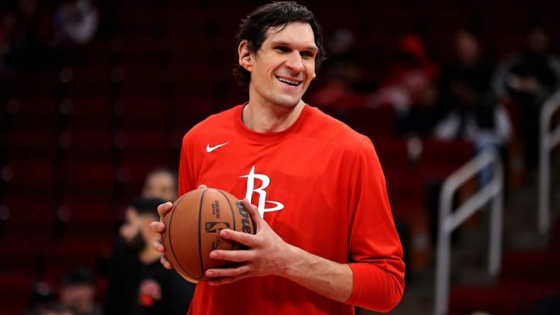 Dec 21, 2022; Houston, Texas, USA; Houston Rockets center Boban Marjanovic (51) prior to the game against the Orlando Magic at Toyota Center. Mandatory Credit: Erik Williams-USA TODAY Sports