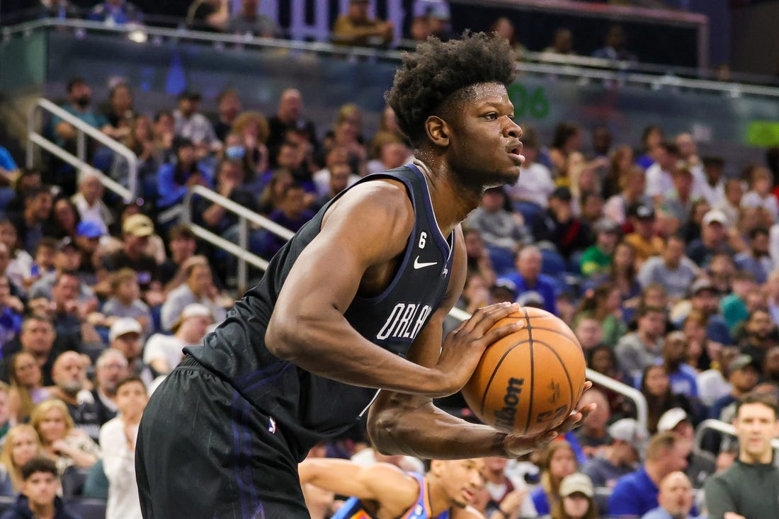 Jan 4, 2023; Orlando, Florida, USA; Orlando Magic center Mo Bamba (11) looks to pass during the second quarter against the Oklahoma City Thunder at Amway Center. Mandatory Credit: Mike Watters-USA TODAY Sports