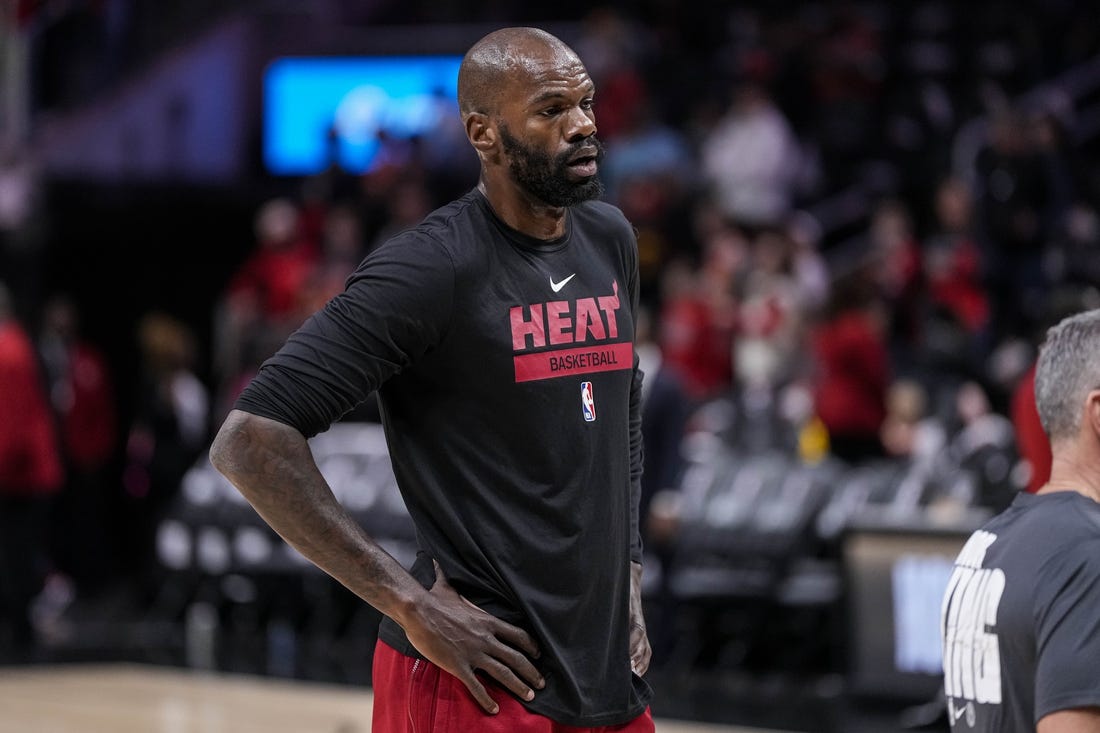 Jan 16, 2023; Atlanta, Georgia, USA; Miami Heat center Dewayne Dedmon (21) on the court before the game against the Atlanta Hawks at State Farm Arena. Mandatory Credit: Dale Zanine-USA TODAY Sports