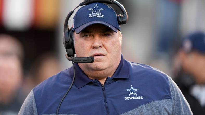 Jan 22, 2023; Santa Clara, California, USA; Dallas Cowboys head coach Mike McCarthy before a NFC divisional round game against the San Francisco 49ers at Levi's Stadium. Mandatory Credit: Kyle Terada-USA TODAY Sports