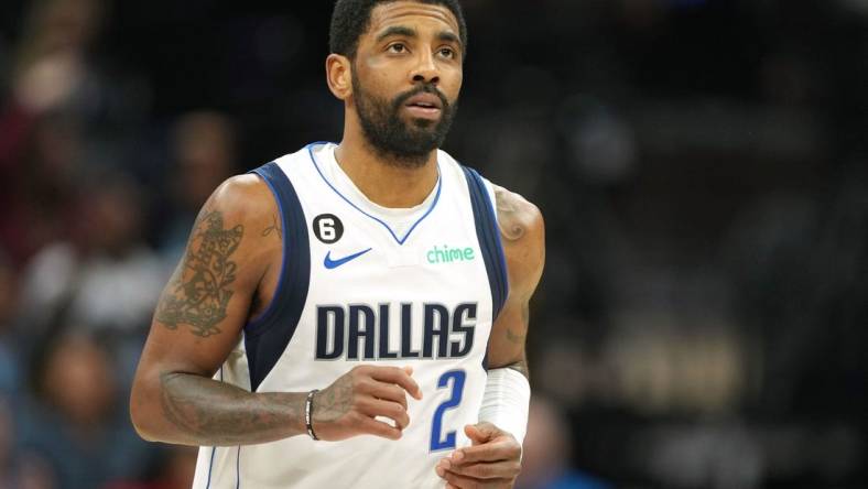 Feb 11, 2023; Sacramento, California, USA; Dallas Mavericks guard Kyrie Irving (2) during the fourth quarter against the Sacramento Kings at Golden 1 Center. Mandatory Credit: Darren Yamashita-USA TODAY Sports