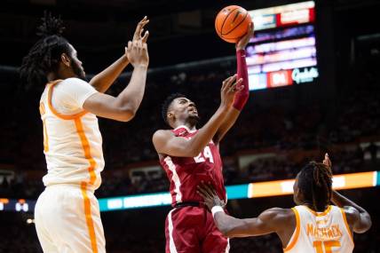 Alabama forward Brandon Miller (24) attempts a shot during a basketball game between the Tennessee Volunteers and the Alabama Crimson Tide held at Thompson-Boling Arena in Knoxville, Tenn., on Wednesday, Feb. 15, 2023.

Kns Vols Ut Martin Bp
