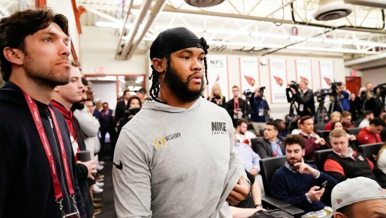 Quarterback Kyler Murray arrives as Jonathan Gannon is introduced as the new head coach of the Arizona Cardinals during a news conference at the Cardinals training facility in Tempe on Feb. 16, 2023.

Nfl New Arizona Cardinals Head Coach Jonathan Gannon