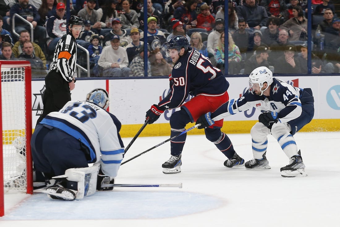 Kent Johnson scores game-winner for Blue Jackets against Winnipeg Jets