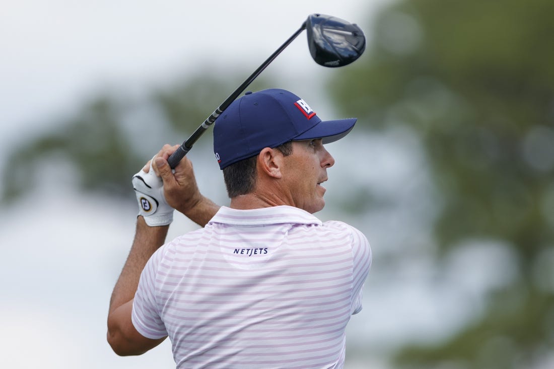 Feb 23, 2023; Palm Beach Gardens, Florida, USA; Billy Horschel plays his shot from the ninth tee during the first round of the Honda Classic golf tournament. Mandatory Credit: Sam Navarro-USA TODAY Sports