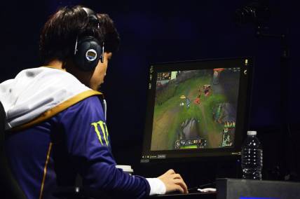 Apr 13, 2019; St. Louis , MO, USA; Team Liquid member Eonyoung Jeong plays against TSM during the League of Legends Championship Series Spring Finals at Chaifetz Arena. Mandatory Credit: Jeff Curry-USA TODAY Sports