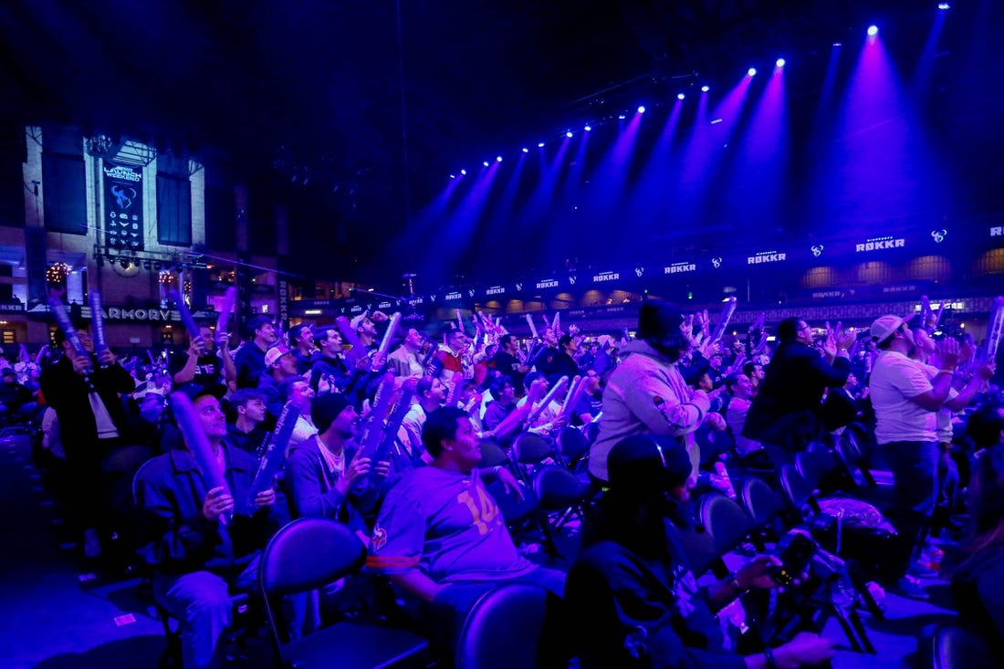 Jan 26, 2020; Minneapolis, Minnesota, USA; Fans react as the Minnesota Rokkr battle the Toronto Ultra during the Call of Duty League Launch Weekend at The Armory. Mandatory Credit: Bruce Kluckhohn-USA TODAY Sports