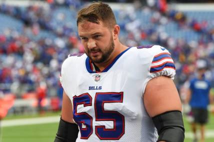 Sep 12, 2021; Orchard Park, New York, USA; Buffalo Bills offensive guard Ike Boettger (65) following the game against the Pittsburgh Steelers at Highmark Stadium. Mandatory Credit: Rich Barnes-USA TODAY Sports