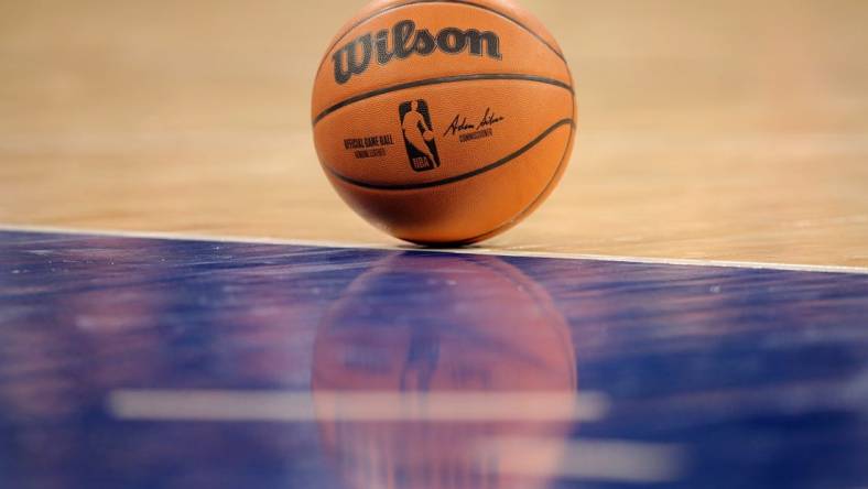 Jan 18, 2022; New York, New York, USA; A basketball sits on the foul line during a time out during the second quarter between the New York Knicks and the Minnesota Timberwolves at Madison Square Garden. Mandatory Credit: Brad Penner-USA TODAY Sports