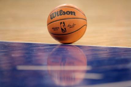 Jan 18, 2022; New York, New York, USA; A basketball sits on the foul line during a time out during the second quarter between the New York Knicks and the Minnesota Timberwolves at Madison Square Garden. Mandatory Credit: Brad Penner-USA TODAY Sports