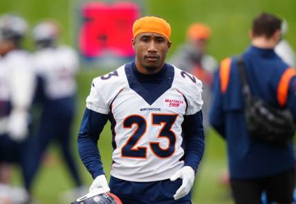 May 23, 2022; Englewood, CO, USA; Denver Broncos cornerback Ronald Darby (23) during OTA workouts at the UC Health Training Center. Mandatory Credit: Ron Chenoy-USA TODAY Sports