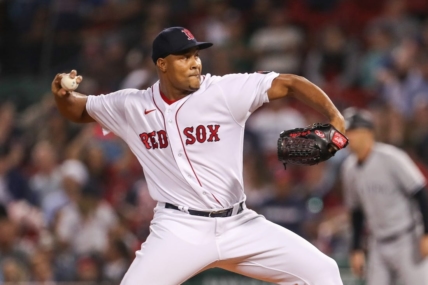 Sep 13, 2022; Boston, Massachusetts, USA; Boston Red Sox relief pitcher Jeurys Familia (31) delivers a pitch during the tenth inning against the New York Yankees at Fenway Park. Mandatory Credit: Paul Rutherford-USA TODAY Sports