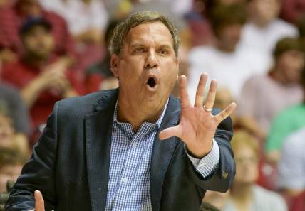 Nov 7, 2022; Tuscaloosa, Alabama, USA; Longwood Lancers head coach Griff Aldrich reacts during first half at Coleman Coliseum. Mandatory Credit: Marvin Gentry-USA TODAY Sports