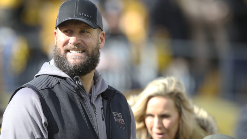 Nov 13, 2022; Pittsburgh, Pennsylvania, USA;  Pittsburgh Steelers former quarterback Ben Roethlisberger in attendance as the Steelers host the New Orleans Saints at Acrisure Stadium. Mandatory Credit: Charles LeClaire-USA TODAY Sports