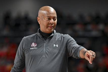 Nov 16, 2022; Houston, Texas, USA;  Texas Southern Tigers head coach Johnny Jones motions during the first half against the Houston Cougars at Fertitta Center. Mandatory Credit: Maria Lysaker-USA TODAY Sports