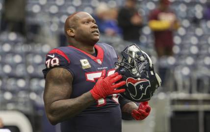 Nov 20, 2022; Houston, Texas, USA; Houston Texans offensive tackle Laremy Tunsil (78) on the field before the game against the Washington Commanders at NRG Stadium. Mandatory Credit: Troy Taormina-USA TODAY Sports