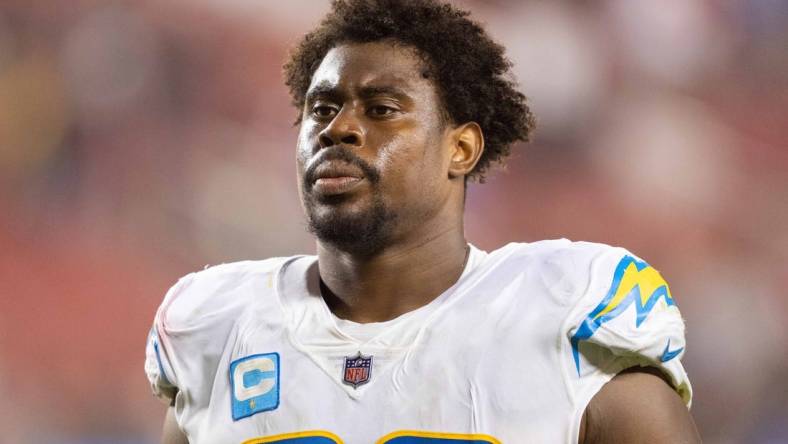 November 13, 2022; Santa Clara, California, USA; Los Angeles Chargers defensive tackle Sebastian Joseph-Day (69) after the game against the San Francisco 49ers at Levi's Stadium. Mandatory Credit: Kyle Terada-USA TODAY Sports