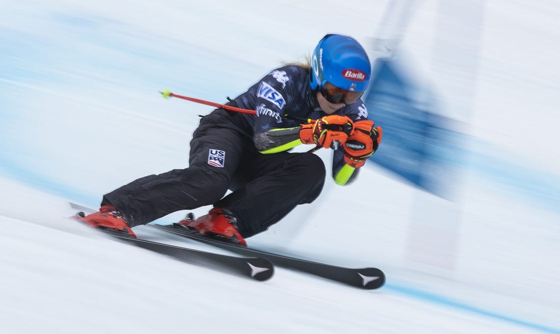 Nov 25, 2022; Killington, Vermont, USA;  Mikaela Shiffrin of the United States during training for the Audi FIS Killington World Cup at Killington Resort. Mandatory Credit: Erich Schlegel-USA TODAY Sports