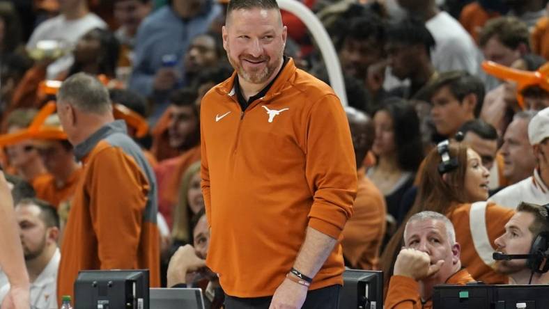 Dec 1, 2022; Austin, Texas, USA; Texas Longhorns head coach Chris Beard reacts during the second half against the Creighton Bluejays  at Moody Center. Mandatory Credit: Scott Wachter-USA TODAY Sports