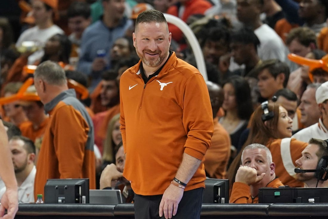 Dec 1, 2022; Austin, Texas, USA; Texas Longhorns head coach Chris Beard reacts during the second half against the Creighton Bluejays  at Moody Center. Mandatory Credit: Scott Wachter-USA TODAY Sports