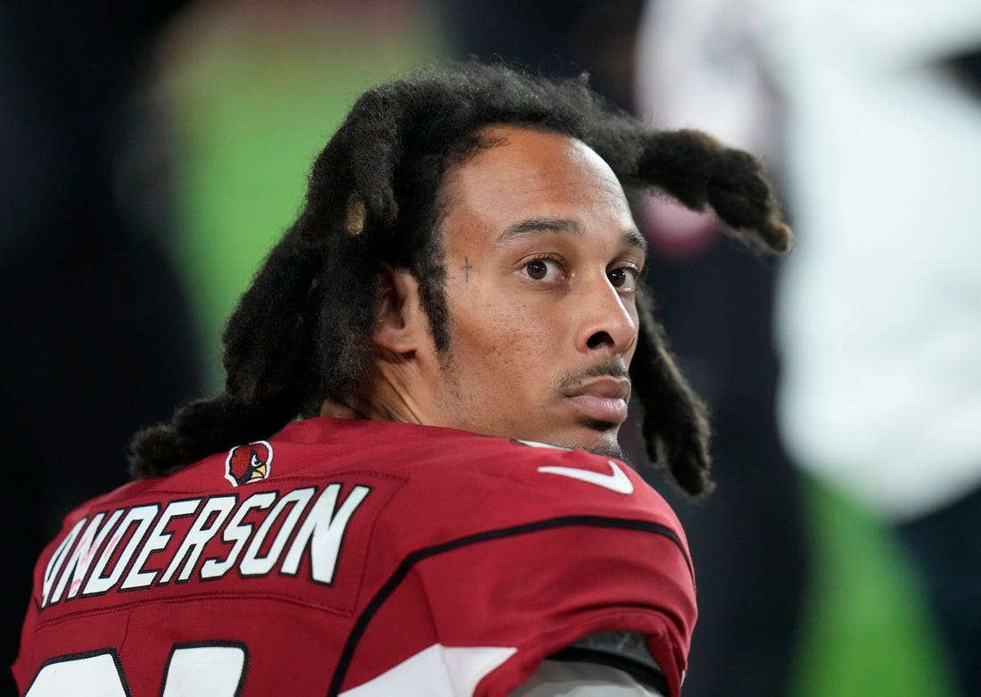 Dec 12, 2022; Glendale, Ariz., USA;  Arizona Cardinals wide receiver Robbie Anderson (81) watches the defense play against the New England Patriots during the first quarter at State Farm Stadium. Mandatory Credit: Michael Chow-Arizona Republic

Nfl Cardinals Patriots 1213 New England Patriots At Arizona Cardinals