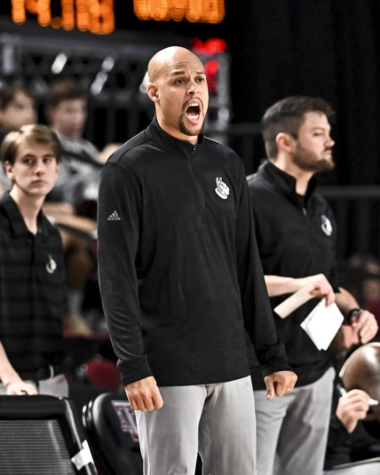 Dec 20, 2022; College Station, Texas, USA; Wofford Terriers interim head coach Dwight Perry reacts during the second half against the Texas A&M Aggies at Reed Arena. Mandatory Credit: Maria Lysaker-USA TODAY Sports