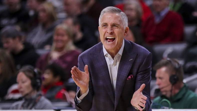 Feb 11, 2023; Cincinnati, Ohio, USA; South Florida Bulls head coach Brian Gregory during the first half against the Cincinnati Bearcats at Fifth Third Arena. Mandatory Credit: Katie Stratman-USA TODAY Sports