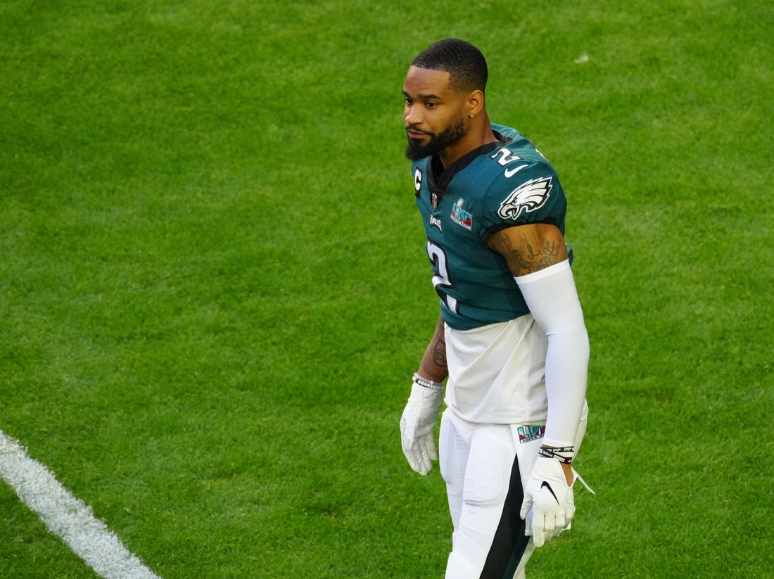 Philadelphia Eagles cornerback Darius Slay (2) warms up before playing against the Kansas City Chiefs in Super Bowl LVII at State Farm Stadium in Glendale on Feb. 12, 2023.

Nfl Super Bowl Lvii Kansas City Chiefs Vs Philadelphia Eagles