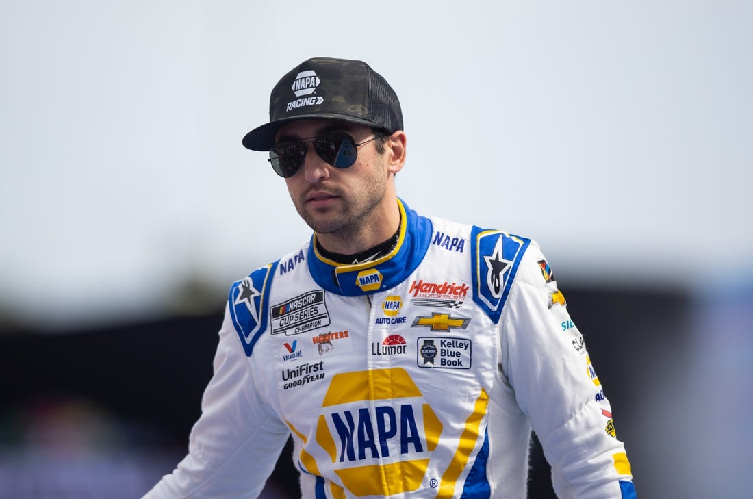 Feb 19, 2023; Daytona Beach, Florida, USA; NASCAR Cup Series driver Chase Elliott during the Daytona 500 at Daytona International Speedway. Mandatory Credit: Mark J. Rebilas-USA TODAY Sports