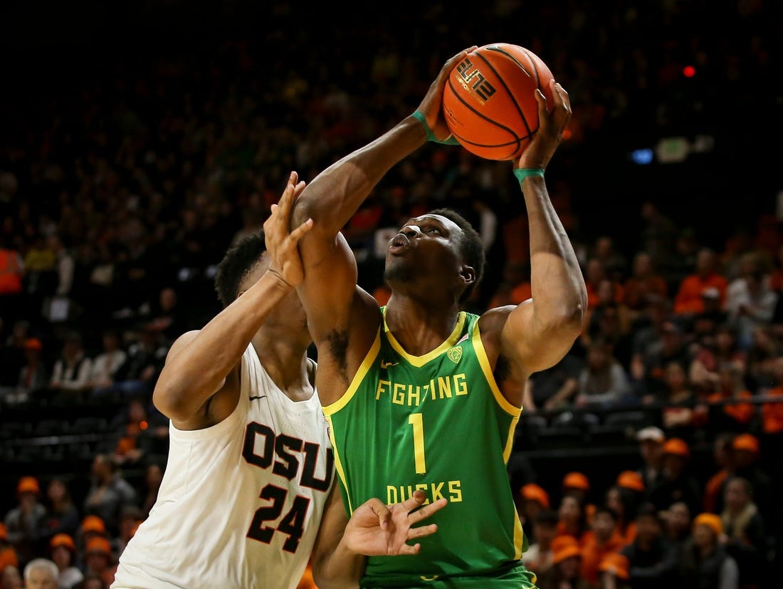 Oregon center N'Faly Dante looks to shoot as the Oregon Ducks take on the Oregon State Beavers at Gill Coliseum Saturday, Feb. 25, 2023, in Corvallis, Ore.

Ncaa Basketball Oregon At Oregon State Mbb Oregon At Oregon State