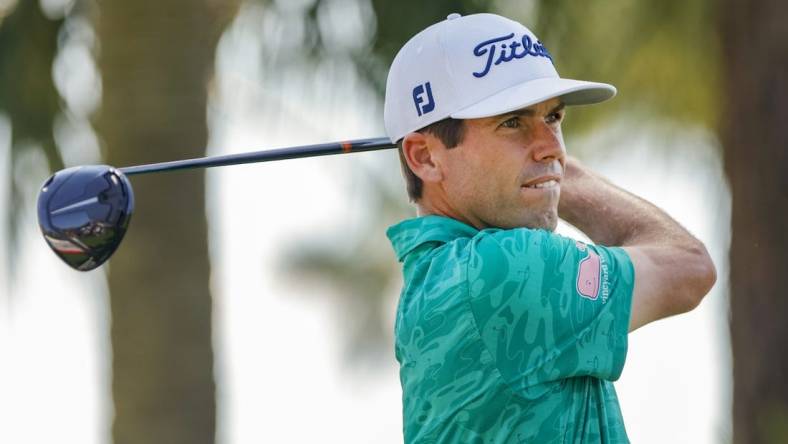 Feb 26, 2023; Palm Beach Gardens, Florida, USA; Ben Martin plays his shot from the second tee during the final round of the Honda Classic golf tournament. Mandatory Credit: Sam Navarro-USA TODAY Sports