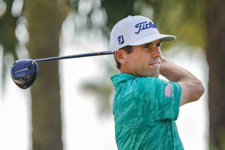 Feb 26, 2023; Palm Beach Gardens, Florida, USA; Ben Martin plays his shot from the second tee during the final round of the Honda Classic golf tournament. Mandatory Credit: Sam Navarro-USA TODAY Sports