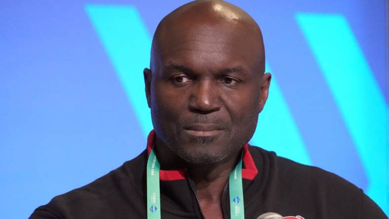 Feb 28, 2023; Indianapolis, IN, USA; Tampa Bay Buccaneers coach Todd Bowles during the NFL combine at the Indiana Convention Center. Mandatory Credit: Kirby Lee-USA TODAY Sports