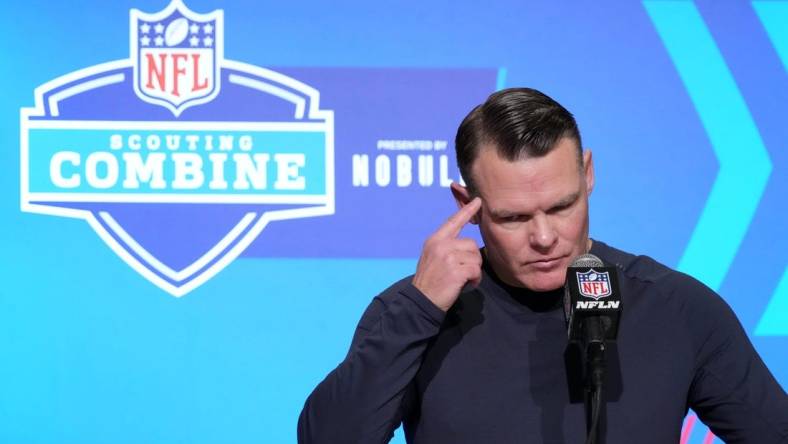 Mar 1, 2023; Indianapolis, IN, USA; Indianapolis Colts general manager Chris Ballard during the NFL Scouting Combine at the Indiana Convention Center. Mandatory Credit: Kirby Lee-USA TODAY Sports