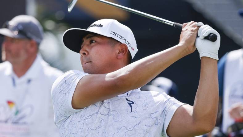 Mar 3, 2023; Orlando, Florida, USA; Kurt Kitayama hits his drive on the tenth hole during the second round of the Arnold Palmer Invitational golf tournament. Mandatory Credit: Reinhold Matay-USA TODAY Sports