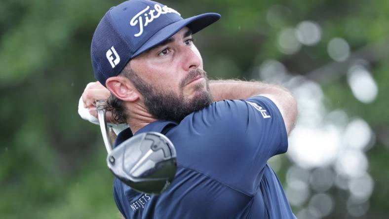 Mar 5, 2023; Orlando, Florida, USA;   Max Homa hits his drive on the on the first hole during the final round of the Arnold Palmer Invitational golf tournament. Mandatory Credit: Reinhold Matay-USA TODAY Sports