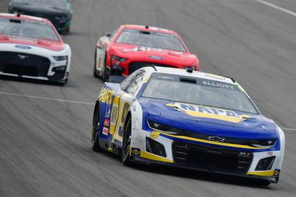 Mar 5, 2023; Las Vegas, Nevada, USA; NASCAR Cup Series driver Josh Berry (9) leads a group during the Pennzoil 400 at Las Vegas Motor Speedway. Mandatory Credit: Gary A. Vasquez-USA TODAY Sports