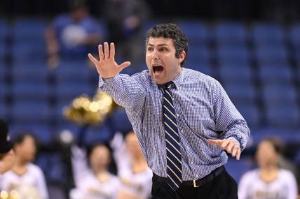 Mar 7, 2023; Greensboro, NC, USA; Georgia Tech Yellow Jackets head coach Josh Pastner reacts in the second half of the first round of the ACC Tournament at Greensboro Coliseum. Mandatory Credit: Bob Donnan-USA TODAY Sports