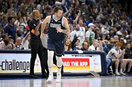 Mar 5, 2023; Dallas, Texas, USA; Dallas Mavericks guard Luka Doncic (77) in action during the game between the Dallas Mavericks and the Phoenix Suns at the American Airlines Center. Mandatory Credit: Jerome Miron-USA TODAY Sports