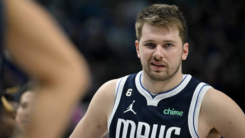 Mar 5, 2023; Dallas, Texas, USA; Dallas Mavericks guard Luka Doncic (77) during the game between the Dallas Mavericks and the Phoenix Suns at the American Airlines Center. Mandatory Credit: Jerome Miron-USA TODAY Sports